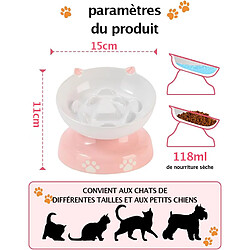 YYHY Bol pour Chat à Alimentation Lente en céramique de 118ml,Bol pour Chat surélevé,Conception inclinée,Mangeoire Lente pour Chiens et Chats,Rose et Blanc