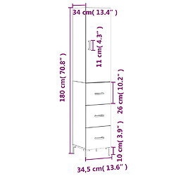 vidaXL Buffet haut Sonoma gris 34,5x34x180 cm Bois d'ingénierie pas cher