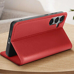 Acheter Avizar Housse pour Samsung Galaxy S24 Plus Cuir Véritable Porte-carte Rouge