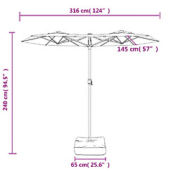 vidaXL Parasol de jardin à double tête noir 316x240 cm pas cher