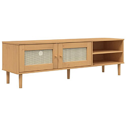 Maison Chic Meuble TV scandinave - Banc TV pour salon SENJA aspect rotin marron 158x40x49cm bois massif pin -MN89940