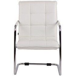 Decoshop26 Chaise visiteur fauteuil de bureau sans roulettes en cuir synthétique blanc cadre métal BUR10471