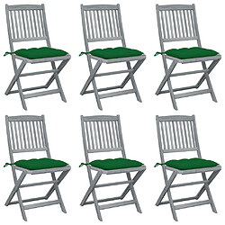 vidaXL Chaises pliables d'extérieur lot de 6 et coussins Bois d'acacia