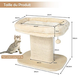 Helloshop26 Arbre à chat en forme de tour avec lit grand perchoir en peluche tour à gratter en sisal pour chaton balle interactive beige 20_0005507