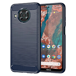 Coque en TPU antichoc, surface brossée, texture fibre de carbone, bleu pour votre Nokia X100