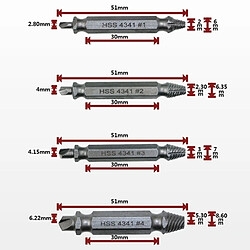 Wewoo 4 en 1 4341 acier à grande vitesse extracteur de vis de l'outil de forets à vis outil cassé boulon Remover 1 , 2 , 3 , 4 , avec étui en plastique