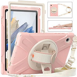 Coque en silicone avec béquille rotative et bandoulière Fleur de cerisier rose pour votre Samsung Galaxy Tab A8 10.5 (2021)