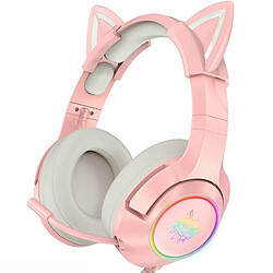 Onikuma K9 Gaming Headset Rgb Cat Ear Led Light Casque Filaire Monté Sur La Tête Avec Microphone Rotatif Rétractable Rose 