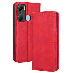 Etui en PU texture rétro, auto-absorbé magnétique avec support pour votre Infinix Hot 12 Pro 4G X668C - rouge