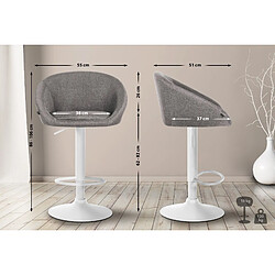 Avis Decoshop26 Tabouret de bar assise pivotante à 360° hauteur réglable en tissu gris clair piètement en métal blanc 10_0004776