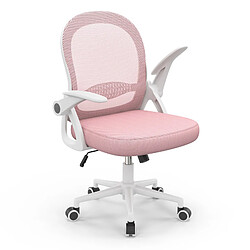 Chaise de bureau ergonomique - Chaise de bureau Rattantree pour chambre à coucher - Chaises d'ordinateur pivotantes - Chaise en maille à dossier moyen avec accoudoirs rabattables et support lombaire - Rose