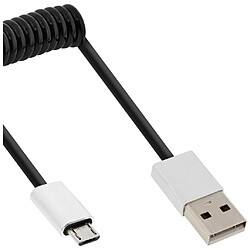 NEDIS Câble spiral InLine® Micro-USB 2.0, fiche USB-A à fiche Micro-B, noir / alu, flexible, 3 m