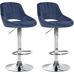 Decoshop26 Lot de 2 tabourets de bar avec repose-pieds en forme d'arc assise en tissu velours bleu cadre en métal TDB10755