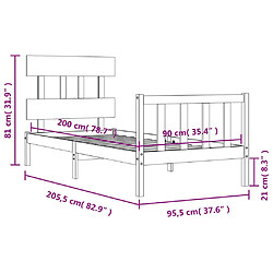 vidaXL Cadre de lit sans matelas blanc 90x200 cm bois de pin massif pas cher