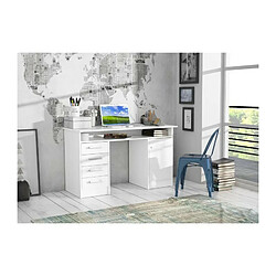 Avis ALICANTE Bureau a cles, 1 porte, 4 tiroirs - Decor papier blanc - L 126 x P 55 x H 76 cm