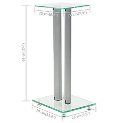 vidaXL Support haut-parleur 2pc Verre trempé Design 2 colonnes Argenté pas cher