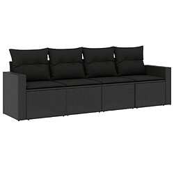 vidaXL Salon de jardin 4 pcs avec coussins noir résine tressée