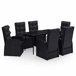 vidaXL Ensemble à manger de jardin avec coussins 7 pcs Noir