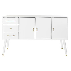 Pegane Buffet, meuble de rangement en bois de paulownia blanc et métal doré - Longueur 120 x Profondeur 40 x hauteur 78,5 cm