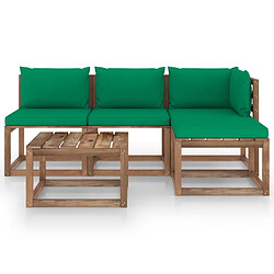 vidaXL Salon palette de jardin 5 pcs et coussins Bois de pin imprégné