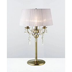 Luminaire Center Lampe de Table Olivia avec Abat jour blanc 3 Ampoules laiton antique/cristal