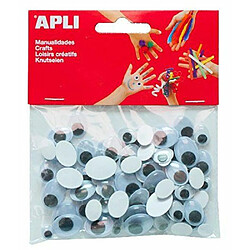 APLI Sachet de 100 yeux mobiles ovale noir adhésif assorties