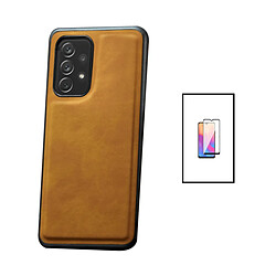 PHONECARE Kit Coque MagneticLeather + Film Verre Trempé 5D Full Cover pour Samsung Galaxy A52 - Brun