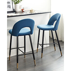 Beliani Tabouret de bar Set de 2 Velours Bleu FALTON