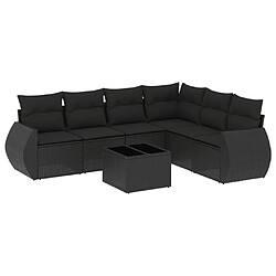 vidaXL Salon de jardin 7 pcs avec coussins noir résine tressée