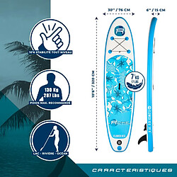 Stand Up Paddle Gonflable FLOWER ROHE - 10'6'' (320cm) 30'' (76cm) 6'' (15cm) avec Pompe, Pagaie, Leash et Sac de transport