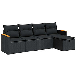 vidaXL Salon de jardin 5 pcs avec coussins noir résine tressée