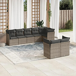 vidaXL Salon de jardin 8 pcs avec coussins gris résine tressée