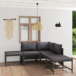 Maison Chic Salon de jardin 6 pcs + coussins - Mobilier/Meubles de jardin - Table et chaises d'extérieur Résine tressée Gris -MN81348