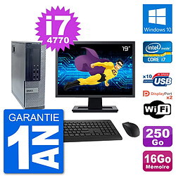 PC Dell 7020 SFF Ecran 19" Intel i7-4770 RAM 16Go Disque 250Go Windows 10 Wifi - Occasion