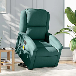 Maison Chic Fauteuil Relax pour salon, Fauteuil inclinable de massage électrique Vert foncé Tissu -GKD24166