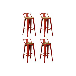 Aubry Gaspard Tabouret de bar en métal laqué et bois d'orme huilé (Lot de 4) rouge.