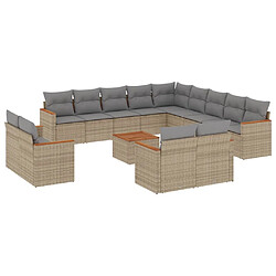 vidaXL Salon de jardin et coussins 14 pcs mélange beige résine tressée