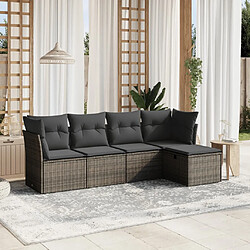 vidaXL Salon de jardin 5 pcs avec coussins gris résine tressée