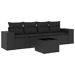 vidaXL Salon de jardin 5 pcs avec coussins noir résine tressée