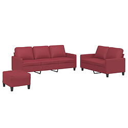 vidaXL Ensemble de canapés 3 pcs et coussins Rouge bordeaux Similicuir