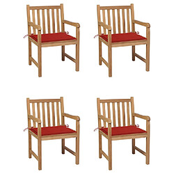 vidaXL Chaises de jardin lot de 4 et coussins rouge bois teck solide