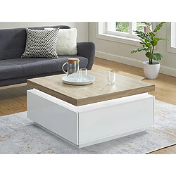 Vente-Unique Table basse HALO II - 2 tiroirs - MDF laqué - Avec LEDs - Blanc et Chêne 