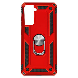 Avizar Coque Samsung Galaxy S21 Plus Antichoc Bi-matière Bague Support Vidéo rouge