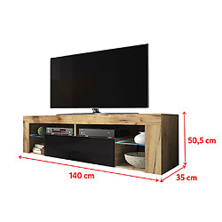 Avis Selsey Meuble tv - BIANKO - 140 cm - chêne lancaster / noir brillant - avec LED