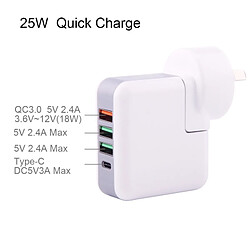 Wewoo Pour iPhone, Galaxy, Huawei, Xiaomi, LG, HTC et autres smartphone, appareils rechargeables AU Port Portable QC3.0 5V 2.4A 3 ports USB + 1 USB-C / Type-C chargeur de voyage,