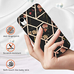 Coque en TPU anti-rayures, marbre électroplaqué IMD IML Fleurs noires pour votre iPhone XR 6.1 pouces