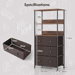 Acheter Helloshop26 Commode à 3 tiroirs avec etagères ouvertes unité de rangement verticale avec cadre en métal 117 cm avec bacs en tissu marron rustique 20_0008349