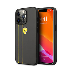 Ferrari Coque pour iPhone 13 Pro modèle Stripes en Cuir Luxueux Gris foncé