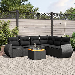 vidaXL Salon de jardin 7 pcs avec coussins noir résine tressée