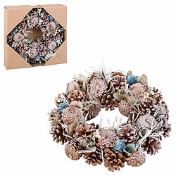 BigBuy Home Couronne de Noël Bleu Blanc Ananas 30 x 8 x 30 cm